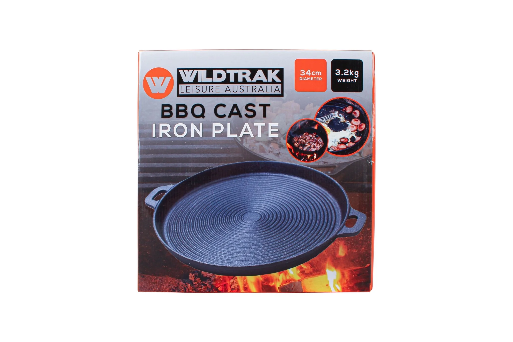 Pre-Seasoned Round Ribbed Cast Iron BBQ Plate with Handles 34cm - Image 3